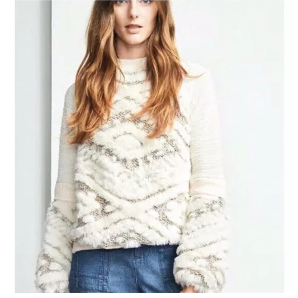Anthropologie AMADI faux fur cream knit sweater sm
